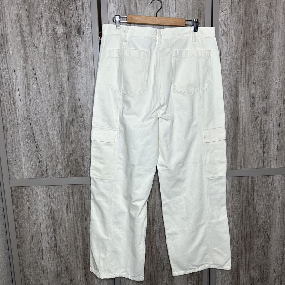 Eileen Fisher Cargo Pants Size L Organic Cotton Crepe Wide Leg Ivory Cream - Picture 6 of 7